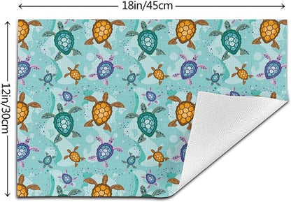 Cute Sea Turtle Placemats Set of 4, Washable Non-Slip Heat-Resistant Ocean Themed Decorative Kitchen Table Mats for Dining Outdoor Party Home Decor 12"x18" Teal Nautical Linen Place Mats