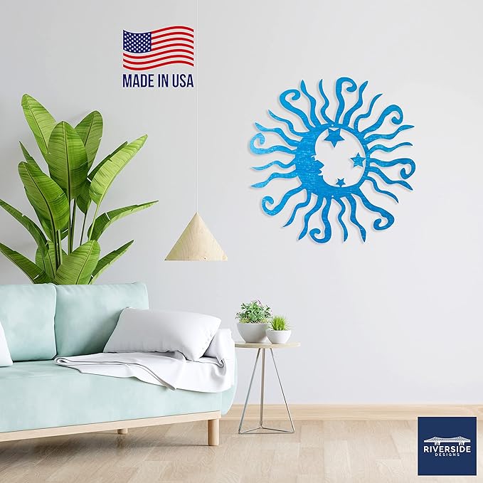 Riverside Designs Wacky Solar Moon Metal Wall Art Steel Outdoor Decor | Heavy-Duty and Waterproof | Made in USA (Teal, 12L x 12W)