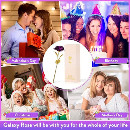 Christmas Flowers Gifts for Women, Mom Birthday Gifts for Christmas, Galaxy Glass Rose Forever Preserved Flowers Eternal Crystal Roses Xmas Gifts for Grandma Wife Sister Her Friends, Purple