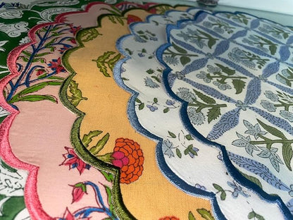 Ridhi Mix Bo-ho Round Place Mat Double Layer Floral Cotton Washable Placemats 15" Round Embroidery Block Print Table Mat Pack of 4-15 Inch Round