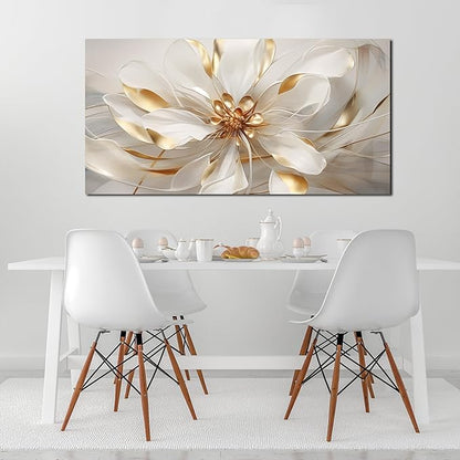 Flower Canvas Wall Art for Living Room Large Size White Wall Decor for Bedroom Girls Gold Wall Art for Office 29 x 58 Inches