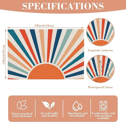 Placemats Set of 4 Retro Colourful Sunrise Place Mats Washable Table Dinner Mats Linen Table Mats for Kitchen Dining Party Home Kitchen Decor 12x18 Inch