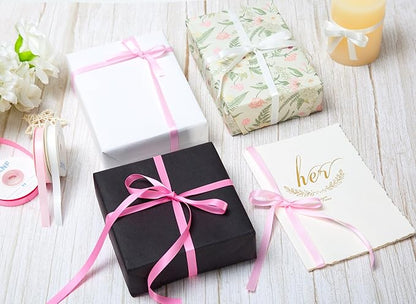 Pink Double Face Satin Ribbon 3/8 Inch x 45 Yards White Fabric Ribbon for Gift Wrapping, Flower Bouquets, Hair Bows Making, Wedding Decoration, Invitation Cards, Christmas (3 Rolls *15Yd)