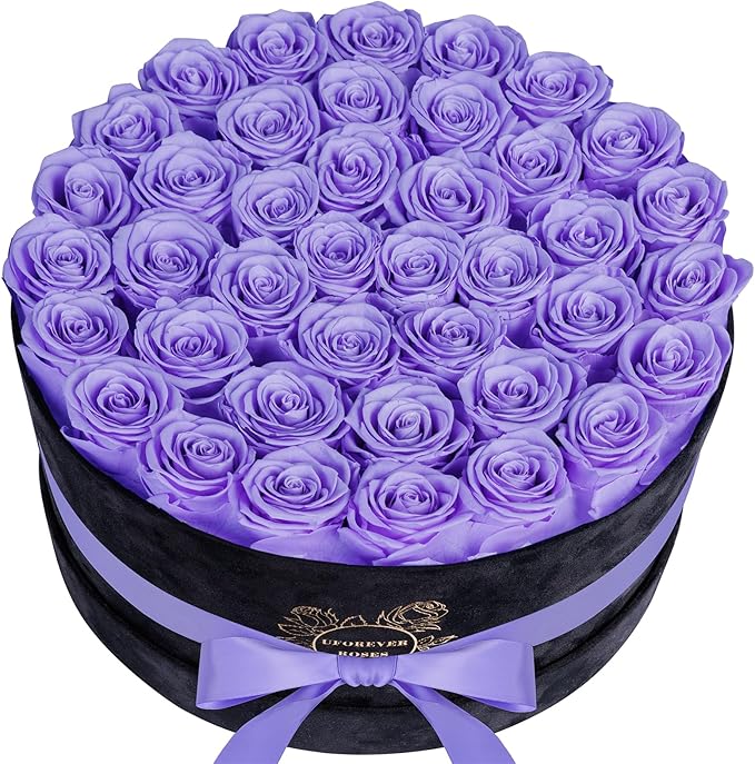 40 Pieces Preserved Roses in Suede Box, Flowers for Mothers Day, Preserved Flowers Gift for Women, Violet