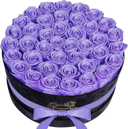 40 Pieces Preserved Roses in Suede Box, Flowers for Mothers Day, Preserved Flowers Gift for Women, Violet