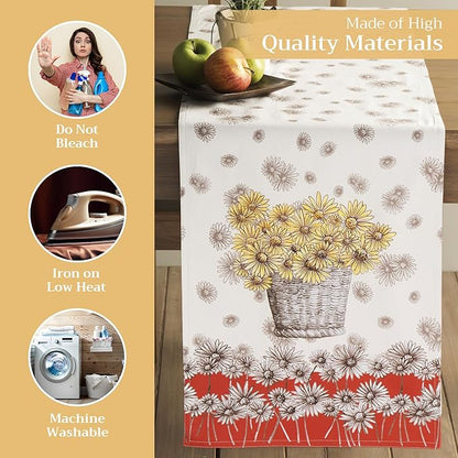 Maison d' Hermine Table Runner 100% Cotton Double Layer Table Runners 108 inches Long for Thanksgiving Christmas Decorations Home Kitchen Dining Party Wedding (Bagatelle, 14.5" x 108")