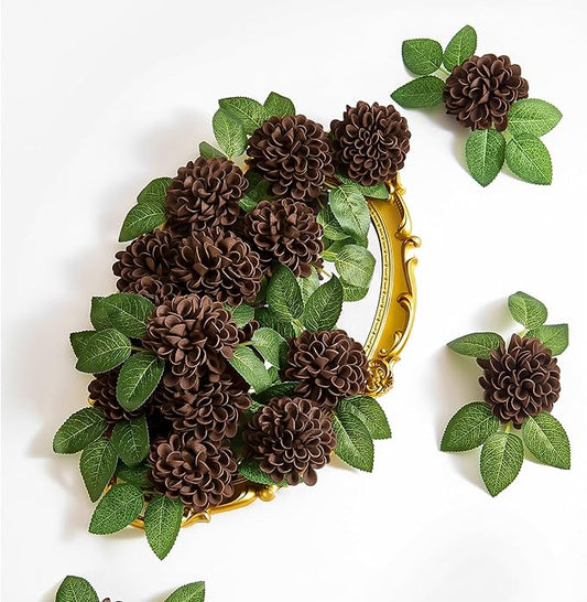Artificial Flowers, 50pcs Artificial Rose for DIY Bouquets Arrangement, Brown Dahlia Flowers Foam Fake with Stems for Wedding Shower Party Floral Arrangements Tables Home Decorations