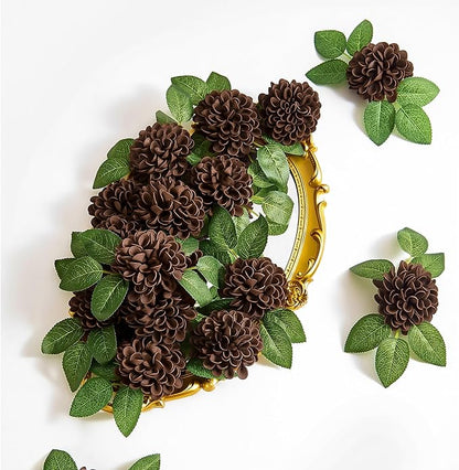 Artificial Flowers, 25pcs Artificial Rose for DIY Bouquets Arrangement, Brown Dahlia Flowers Foam Fake with Stems for Wedding Shower Party Floral Arrangements Tables Home Decorations