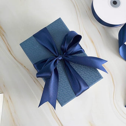 MEEDEE Navy Satin Ribbon 1-1/2 Inch Navy Blue Ribbon Lux Double Faced Satin Ribbons by 50 Yards Navy Blue Polyester Ribbons for Crafts, Weddings, Flower Bouquet, Holiday Decorating