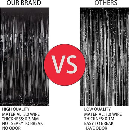 Keyali 2 Pack 3.3 * 8.3 ft Foil Curtain Metallic Tinsel Fringe Curtains Photo Booth Props Backdrop for Birthday Wedding Engagement Baby Shower Christmas Holiday Celebration Partyl,Black