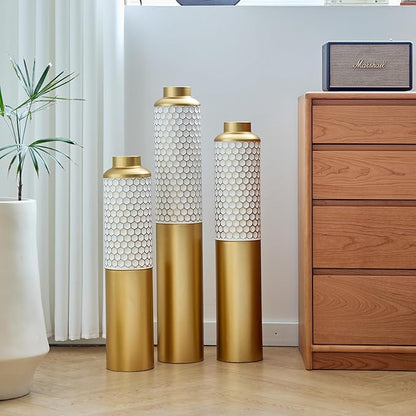 Floor Vases, Tall Home Decor Metal Vase Set of 3 Large Glazed Decorative Vases for Wedding Decor, Elegant Modern Flower Holder for Living Room, Entryway, Hallway, Dining Room