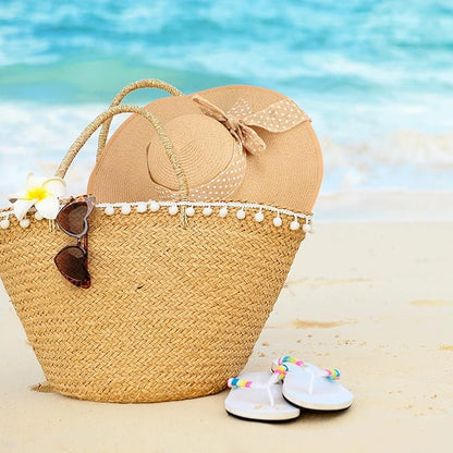 DRESHOW Beach Hats for Women Big Straw Wide Brim Summer Hat Floppy Foldable Roll up Cap Sun Hat UPF 50+