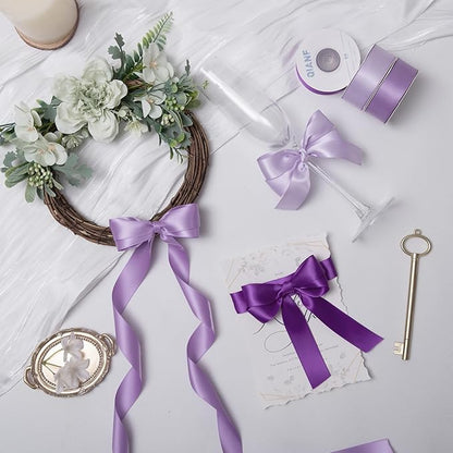 Purple Double Face Satin Ribbon 1 Inch x 45 Yards Lavender Fabric Ribbon for Gift Wrapping, Flower Bouquets, Hair Bows Making, Wedding Decoration, Invitation Cards, Christmas (3 Rolls *15Yd)