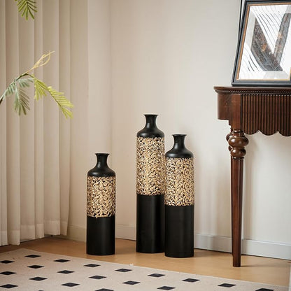 Floor Vases, Tall Home Decor Metal Vase Set of 3 Large Glazed Decorative Vases for Wedding Decor, Elegant Modern Flower Holder for Living Room, Entryway, Hallway, Dining Room
