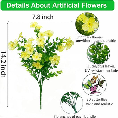 24 Bundles Artificial Flowers for Outdoors No Fade Fake Plants Faux Flowers for Spring Summer Decor, UV Resistant Artificial Outdoor Plants for Outside Planter Porch Balcony Patio Decor - Yellow