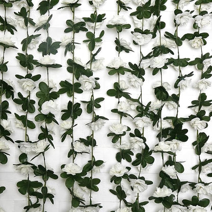 12 PCS 98.4 FT Artificial Flower Garland White Rose Garland for Wedding Room Decor（12,White）
