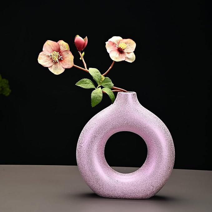 Modern Donut-Shaped Decorative Vases, Handmade Minimalist Boho ins Style, Modern Vase for Home Decor for Wedding Dinner Table Party Living Room Office Bedroom (Purple-Gold, Extra Large + Large)