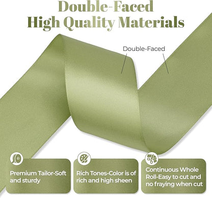 Moss Green Satin Ribbon, Double Faced 2 Inch X 25 Yards Moss Green Ribbon, Premium Satin Ribbon for Gift Wrapping, Crafts, Hair Bow Making, Sewing, Flower Bouquet, Wedding Party Decor