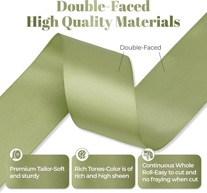 Moss Green Satin Ribbon, Double Faced 2 Inch X 50 Yards Moss Green Ribbon, Premium Satin Ribbon for Gift Wrapping, Crafts, Hair Bow Making, Sewing, Flower Bouquet, Wedding Party Decor