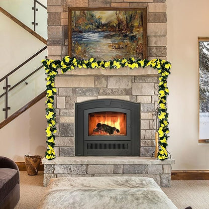 16Pcs 126Ft Yellow Rose Garland, Fake Rose Hanging Flowers, Artificial Flower Vine, Hanging Floral Vine Garland for Wedding, Birthday Party, Wall Arch, Halloween, Christmas Garden Backdrop Decor