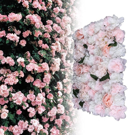 6Pcs 15.75"x 23.62x 0.79" Artificial Flower Wall Panels,Flower Wall Mat Silk Flower Panels for Outdoor Garden Backyard Fence Fence Privacy Screen and Indoor Wall Decor (6Pcs White+Pink)