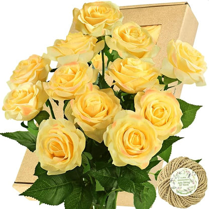 FiveSeasonStuff Fake Roses Wedding Flowers Real Touch Silk Apricot Orange Artificial Flowers 12 Stems