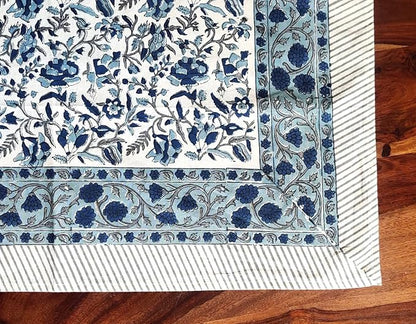 ATOSII Jodhpur 100% Cotton Square Tablecloth, Handblock Floral Print Linen Table Cloth for Kitchen I Dining Table I Tabletop I Parties I Wedding I Spring/Summer (60 X 60 Inches)
