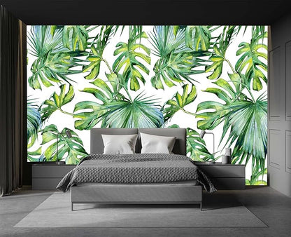 Cliouar-Wall Mural Wallpaper for Bedroom Living Room 3D Mural Monstera Tropical Plant Green Plant Banana Leaf Palm Leaf 158" x 110"(Not Self-Adhesive)