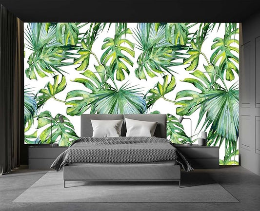 Cliouar-Wall Mural Wallpaper for Bedroom Living Room 3D Mural Monstera Tropical Plant Green Plant Banana Leaf Palm Leaf 158" x 110"(Not Self-Adhesive)