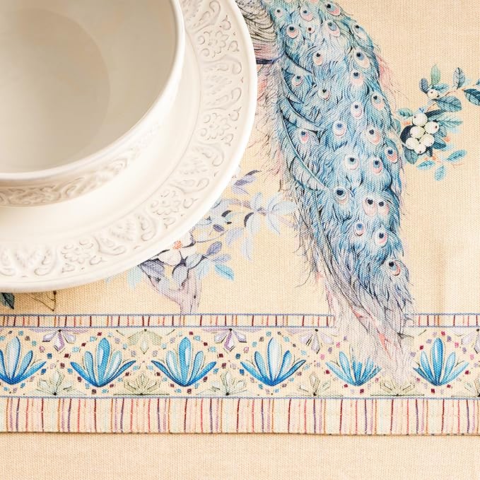 Maison d' Hermine Tablerunners 100% Combed Cotton Premium Table Runner Decorative Table Cover, Home, Kitchen, Dining, Peacock Utopia - Sandy Beach, Double Layer - (14.5"x108")