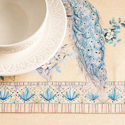Maison d' Hermine Tablerunners 100% Combed Cotton Premium Table Runner Decorative Table Cover, Home, Kitchen, Dining, Peacock Utopia - Sandy Beach, Double Layer - (14.5"x108")