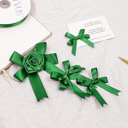 Green Satin Ribbon, Double Faced 3/8 Inch X 50 Yards Green Ribbon, Premium Satin Ribbon for Gift Wrapping, Crafts, Hair Bow Making, Sewing, Flower Bouquet, Wedding Party Decor