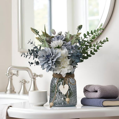 Leftover Fake Flowers in Vase,Faux Flowers in Vase,Table Centerpieces for Dining Room,Flower Centerpieces for Tables,Artificial Flowers,Kitchen Decor,Coffee Table Decor