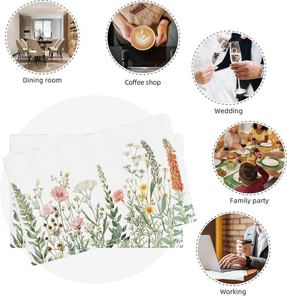 Floral Placemats Set of 4 Flower Daisy Spring Table Mats Washable Place Mats for Home Party Indoor Kitchen Dining Table Decoration 12x18 Inch