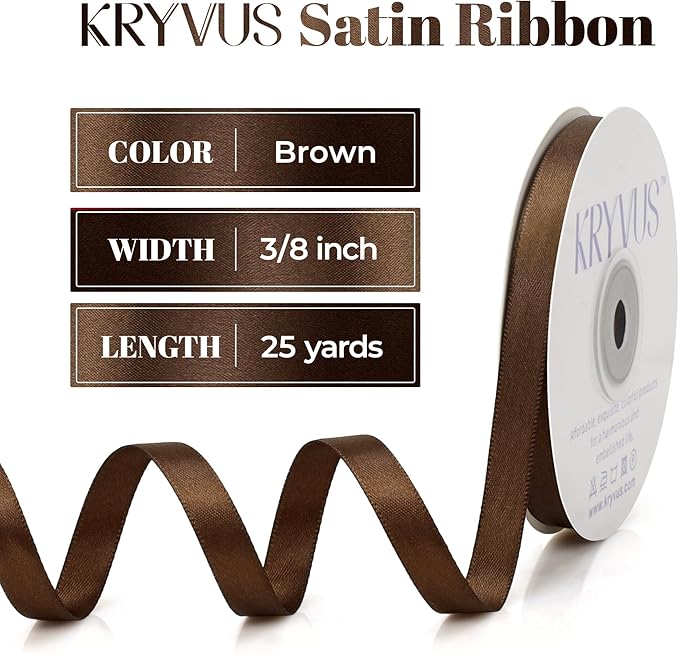 Brown Satin Ribbon, Double Faced 3/8 Inch X 25 Yards Brown Ribbon, Premium Satin Ribbon for Gift Wrapping, Crafts, Hair Bow Making, Sewing, Flower Bouquet, Wedding Party Decor