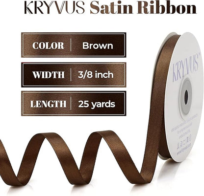 Brown Satin Ribbon, Double Faced 3/8 Inch X 25 Yards Brown Ribbon, Premium Satin Ribbon for Gift Wrapping, Crafts, Hair Bow Making, Sewing, Flower Bouquet, Wedding Party Decor