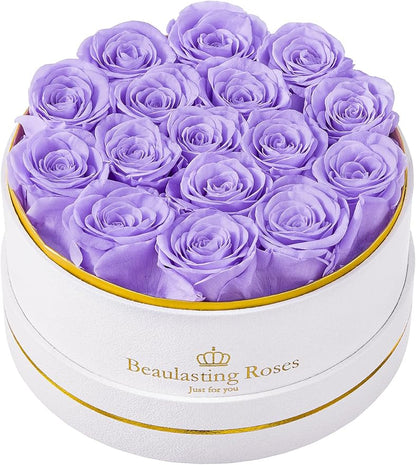 Preserved Roses Forever Flowers Real Roses in a Box Mother's Day Birthday Flowers for Her Mom Women Wife Valentine's Day, 16 Light Purple Roses