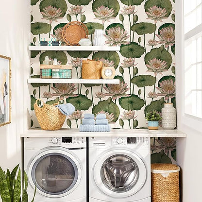 Orainege Floral Wallpaper Peel and Stick Floral Contact Paper Boho 16.9inx118.1in Lotus Flower Wallpaper Removable Self Adhesive Wall Paper for Bedroom Cabinets Decorative