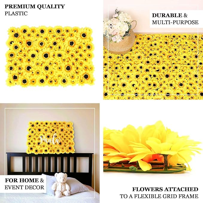 Efavormart 11 Sq ft. | 4 Panels Artificial Sunflower Wall Mat Backdrop, Flower Wall Decor, Indoor/Outdoor UV Protected