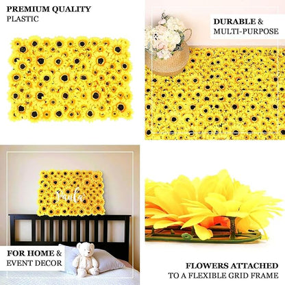 Efavormart 11 Sq ft. | 4 Panels Artificial Sunflower Wall Mat Backdrop, Flower Wall Decor, Indoor/Outdoor UV Protected