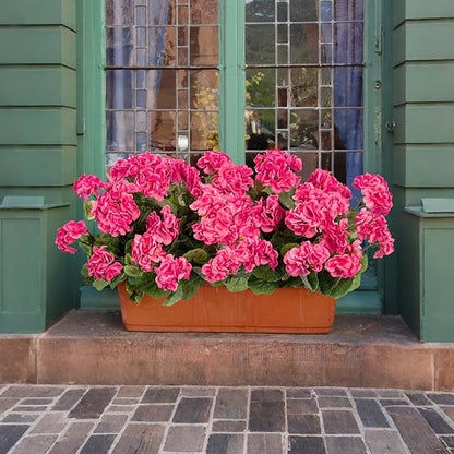 Plastic Flowers for Outdoors Home Decor Fake Plants Artificial Flowers Artificial Geraniums Outdoor Fake Flowers Silk Bouquet Fall Decoration Interior Porch Garden Decor 14.4"(Rose Red) 8PCS