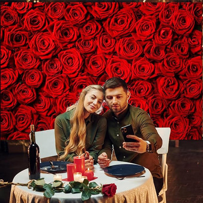 Avezano Valentine's Day Backdrop Rose Flower Wall Photo Background Red Rose Wedding Bridal Shower Photography Backdrop Mother's Day Birthday Party Dessert Table Banner (7x5ft)