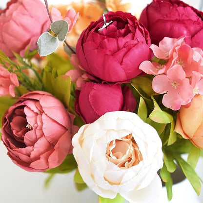FiveSeasonStuff Vintage Artificial Peonies Silk Flowers and Hydrangeas for Wedding Bridal Home Décor – Beautiful Floral Centerpiece Arrangement Decoration with 2 Bouquets (Country Delightful)