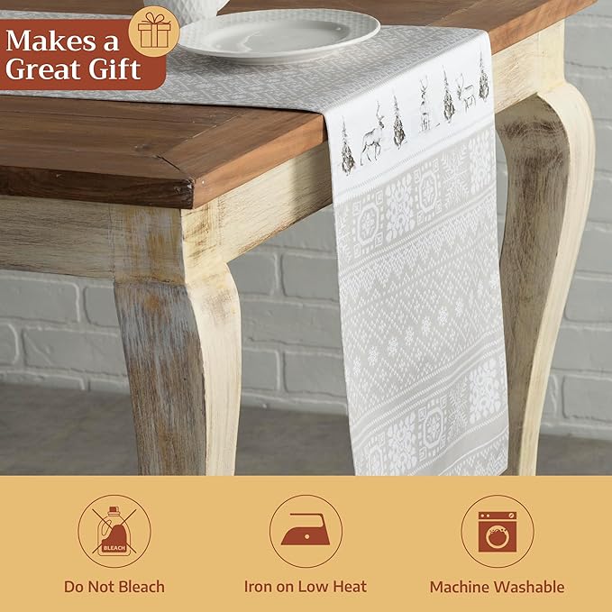 Maison d' Hermine Table Runner 100% Cotton Double Layer Table Runners 72 inches Long for Thanksgiving Christmas Decorations Home Kitchen Dining Party Wedding (Cozy Christmas, 14.5" x 72")