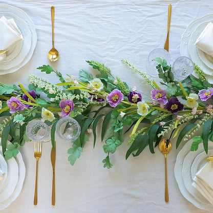 Mizii Purple Artificial Flower Garland 6FT Fake Poppy Floral Garland Hanging Vines Spring Summer Flowers Decorations for Mantle Table Centerpieces Room Wall Fireplace Wedding Decor (Purple)