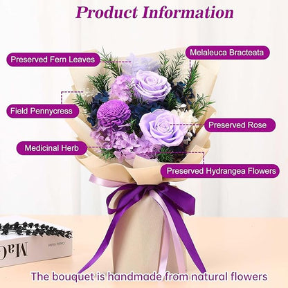 Jtoder Forever Flowers for Delivery, Preserved Blue Flower Bouquets, Long Lasting Purple Roses, Gifts Bouquet for Mother Wife Girlfriend on Festivals Birthday Anniversary