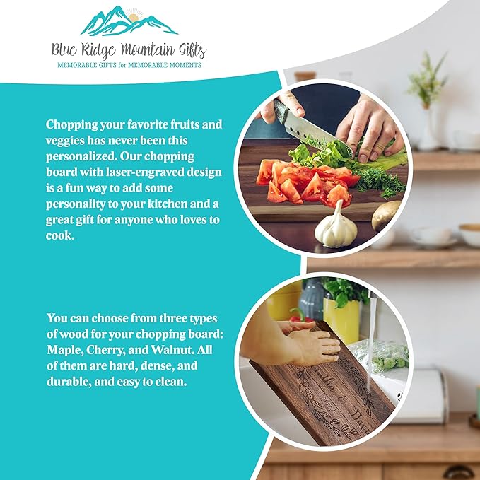 Blue Ridge Mountain Gifts Personalized Laser Engraved Wooden Cutting Board New Home Essentials - Customized Chopping Board for Weddings, Anniversaries, Birthdays - Unique Christmas Gift