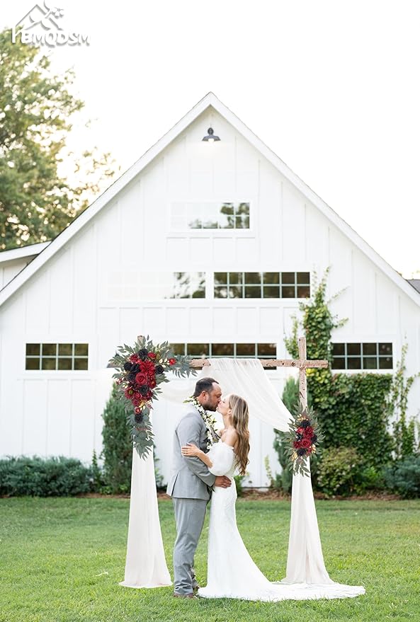 Artificial Flowers Wedding Arch Decor Arch Flowers (Set of 2) for Wedding Welcome Sign and Backdrop Decoration (Vintage red)
