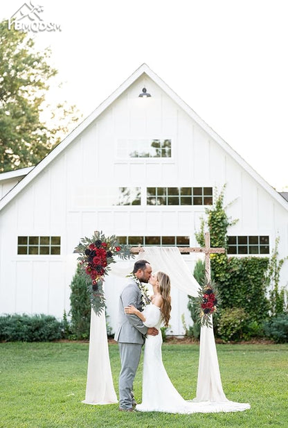 Artificial Flowers Wedding Arch Decor Arch Flowers (Set of 2) for Wedding Welcome Sign and Backdrop Decoration (Vintage red)