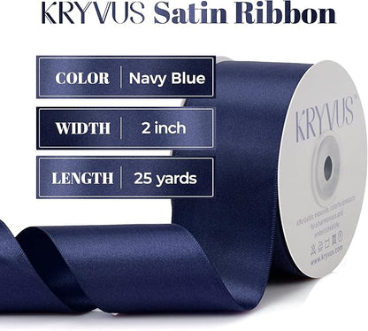 Navy Blue Satin Ribbon, Double Faced 2 Inch X 25 Yards Navy Blue Ribbon, Premium Satin Ribbon for Gift Wrapping, Crafts, Hair Bow Making, Sewing, Flower Bouquet, Wedding Party Decor